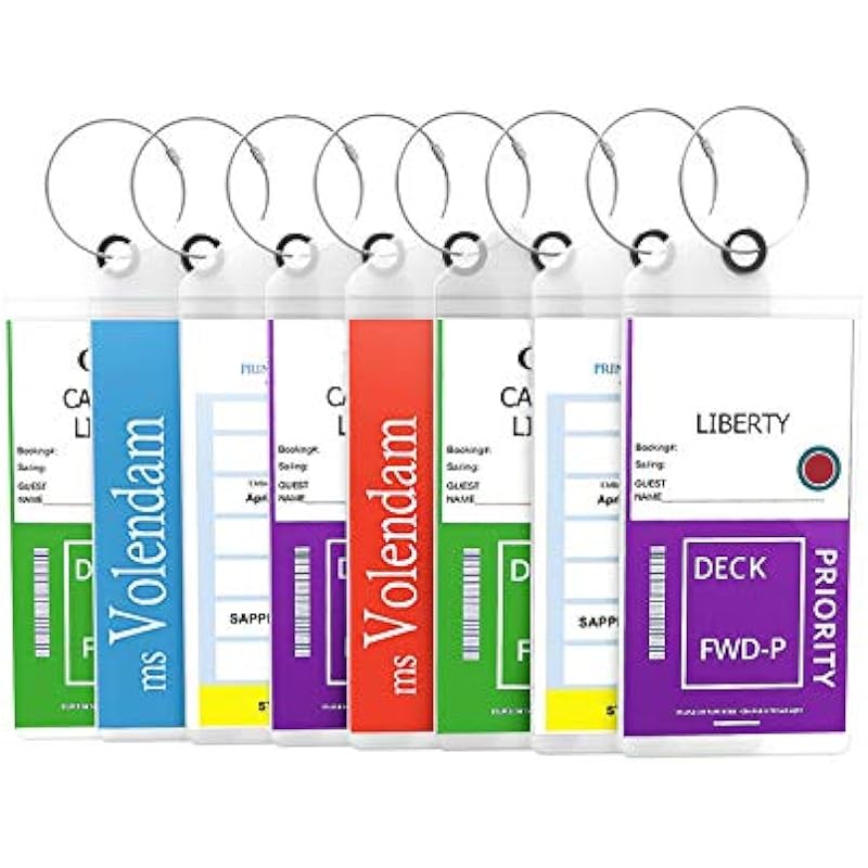 Cruise Luggage Tags | Compatible with All Cruise Lines | E-tag Holders Zip Seal & Steel Loops, Thick PVC | ID Badge | Waterproof, Clear Cruise Tags