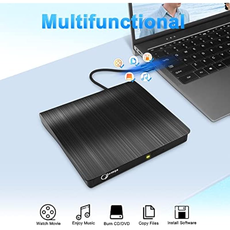 Gotega External DVD Drive, USB 3.0 Portable +/-RW , DVD Player for CD ROM Burner Compatible with Laptop Desktop PC Windows Linux OS Apple Mac Black