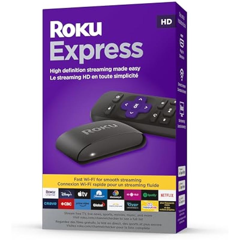 Roku Express (Official Roku Product | New, 2023) HD Streaming Device with High-Speed HDMI Cable and Simple Remote (No TV Controls), Guided Setup and Fast Wi-Fi