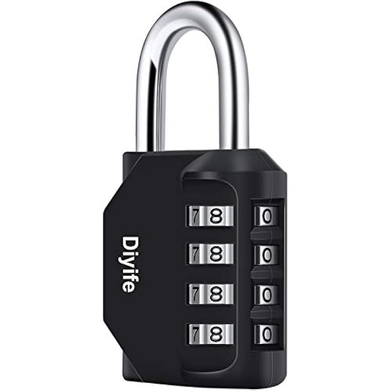 Combination Padlock, Diyife 4 Digit Locker Lock Weatherproof Lock Outdoor Combination Lock for School Gym Locker,Toolbox, Fence, Hasp, Cabinet(Black)