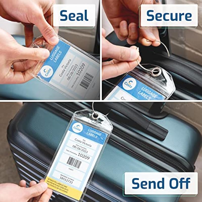 Cruise Luggage Tags | Compatible with All Cruise Lines | E-tag Holders Zip Seal & Steel Loops, Thick PVC | ID Badge | Waterproof, Clear Cruise Tags