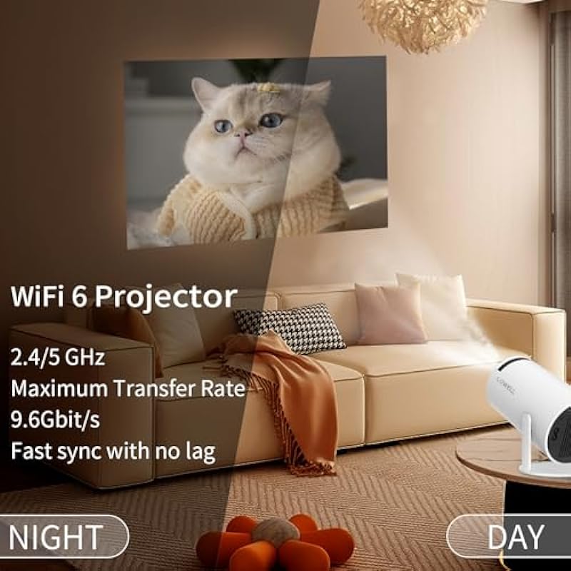 LQWELL® Mini Projector, Supports WiFi 6, BT5.0 with 11.0 Android OS, Automatic Keystone Correction, 180 Degree Angle, 130 Inch Display for Phone/PC/Lap/PS5/Xbox/Stick, 4K Home Cinema Projector, Hdmi