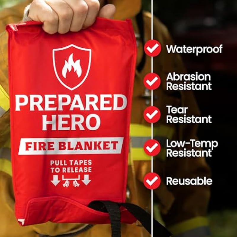 Prepared Hero Emergency Fire Blanket – 2 Pack – Fire Suppression Blanket for Kitchen, 40” x 40” Fire Blanket for Home, Fiberglass Fire Blanket…
