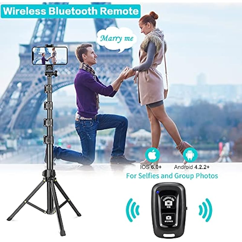 YOTOCversion 67 inch/1.7 Meter Phone Tripod Stand & Bluetooth Selfie Stick Tripod, Cellphone Tripod with Bluetooth Remote, Compatible with iPhone 14/13/13 Pro/12/12 pro/11/11 pro/8/7
