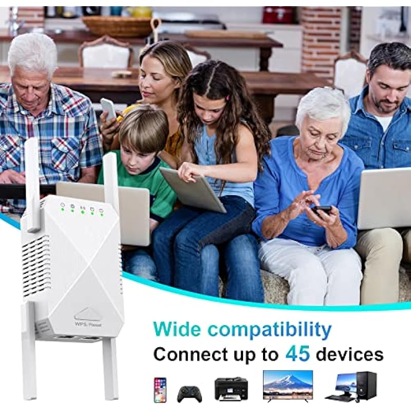 WiFi Extender, 2024 Fastest WiFi Booster 1200Mbps Dual Band (5GHz/2.4GHz) WiFi Extenders Signal Booster for Home, Internet Booster WiFi Repeater Covers up to 10000sq. ft and 45 Devices (White)