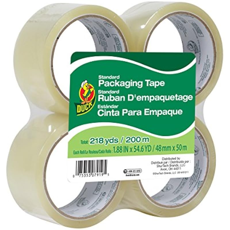 Duck Brand Standard Grade Packaging Tape, 1.88-Inch x 54.6 Yards, 4 Rolls per Pack, Clear (240238)