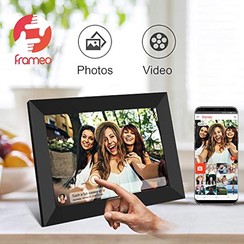 32GB FRAMEO 10.1 inch WiFi Digital Picture Frame, IPS Touch Screen Smart Cloud Photo Frame, Share Photos or Videos via Free Frameo APP Anywhere Anytime, Auto-Rotate, Wall Mountable
