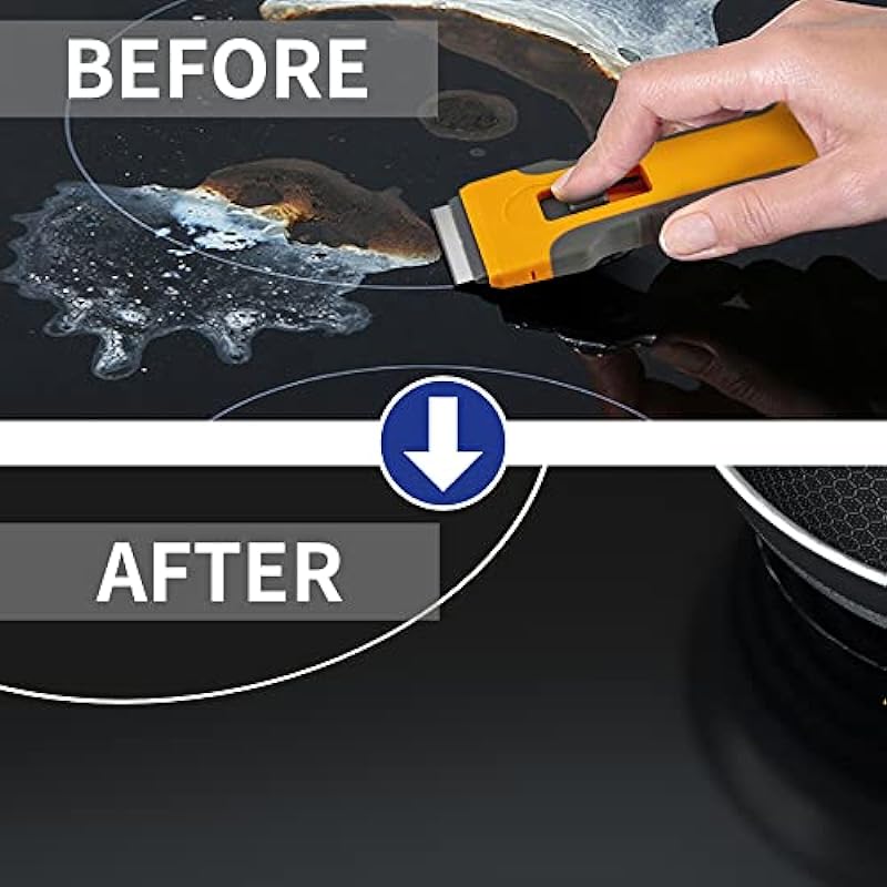 Razor Blade Scraper with 15 Spare Replacements – Glass Stove Top, Oven, Cooktop Scraper for Easy & Safe Cleaning, Decal & Sticker Removal, Non-Scratch, Comfortable Grip, Perfect for Home & Auto Use