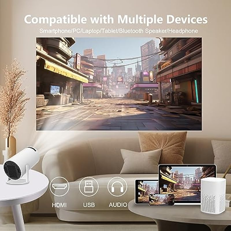 LQWELL® Mini Projector, Supports WiFi 6, BT5.0 with 11.0 Android OS, Automatic Keystone Correction, 180 Degree Angle, 130 Inch Display for Phone/PC/Lap/PS5/Xbox/Stick, 4K Home Cinema Projector, Hdmi