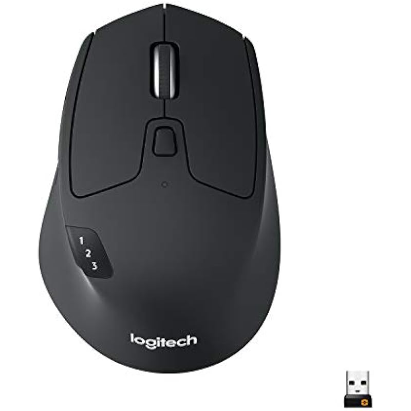 Logitech M720 Triathlon Multi-Device Wireless Mouse, Bluetooth, USB Unifying Receiver, 1000 DPI, 8 Buttons, 2-Year Battery, Compatible with Laptop, PC, Mac, iPadOS – Black