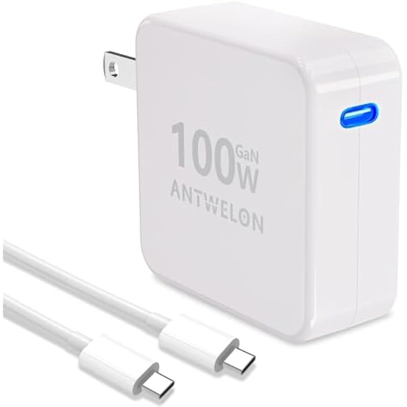 ANTWELON 100W USB C Charger GAN III Type C PD Compact Wall Laptop Charger for MacBook Pro/Air, Google Pixelbook, ThinkPad, Dell XPS, iPad Pro, Galaxy S23/S22, iPhone 15/Pro, Power Adapter