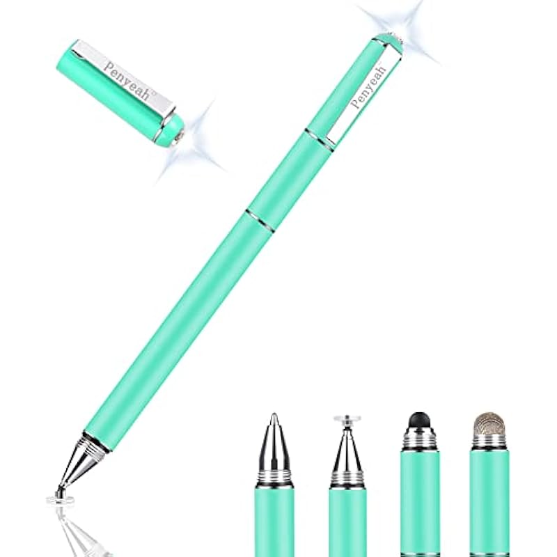 Penyeah Diamond Stylus Pen for iPad, Multiple Tips Disc/Mesh Fiber Touch Screen Pen, Office/School Supplies, Universal for Apple/Android Phones,Tablets, Microsoft Surface Laptop – Blueish Green