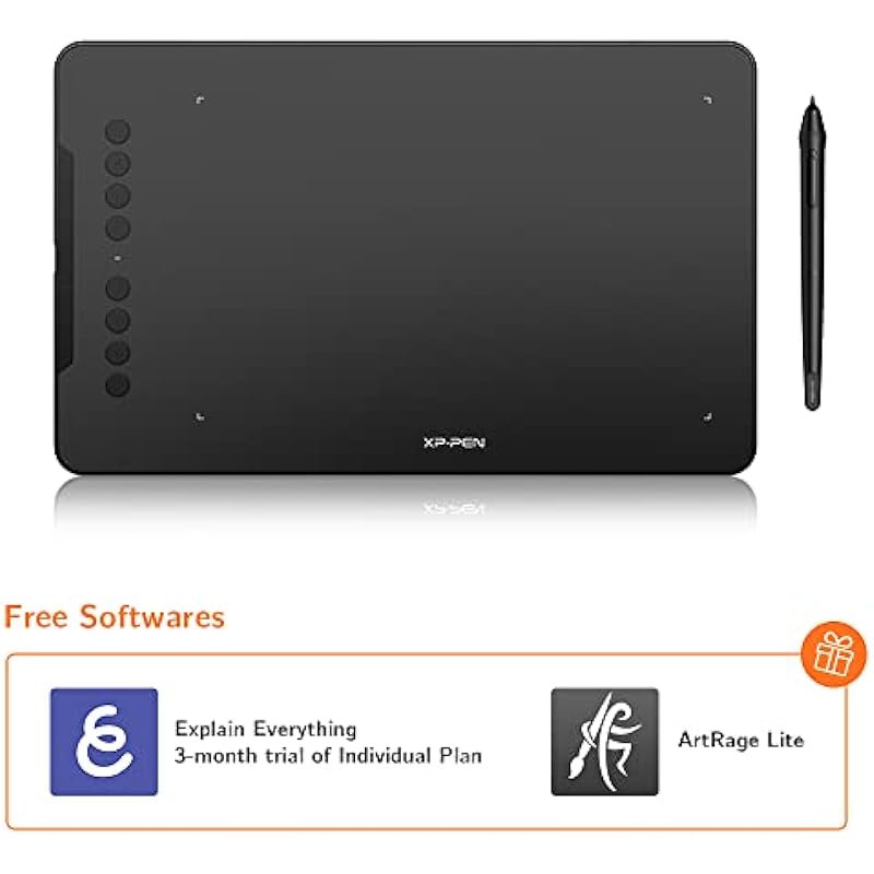 Drawing Tablet – 10×6.25 Inch XP-PEN Deco 01 V2 Drawing Pad, Graphic Tablet 8192 Levels Pressure Battery-Free Pen with Tilt Function and 8 Shortcut Keys, Compatible with PC, chromebook, Android, iOS