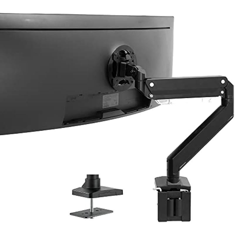 VIVO Premium Aluminum Heavy Duty Monitor Arm for Ultrawide Monitors up to 49 inches and 33 lbs, Single Desk Mount Stand, Pneumatic Height, Max VESA 100×100, Black, STAND-V101G1