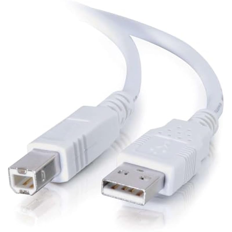 C2G 13172 USB Cable – USB 2.0 A Male to B Male Cable for Printers, Scanners, Brother, Canon, Dell, Epson, HP and more, White (6.6 Feet, 2 Meters)