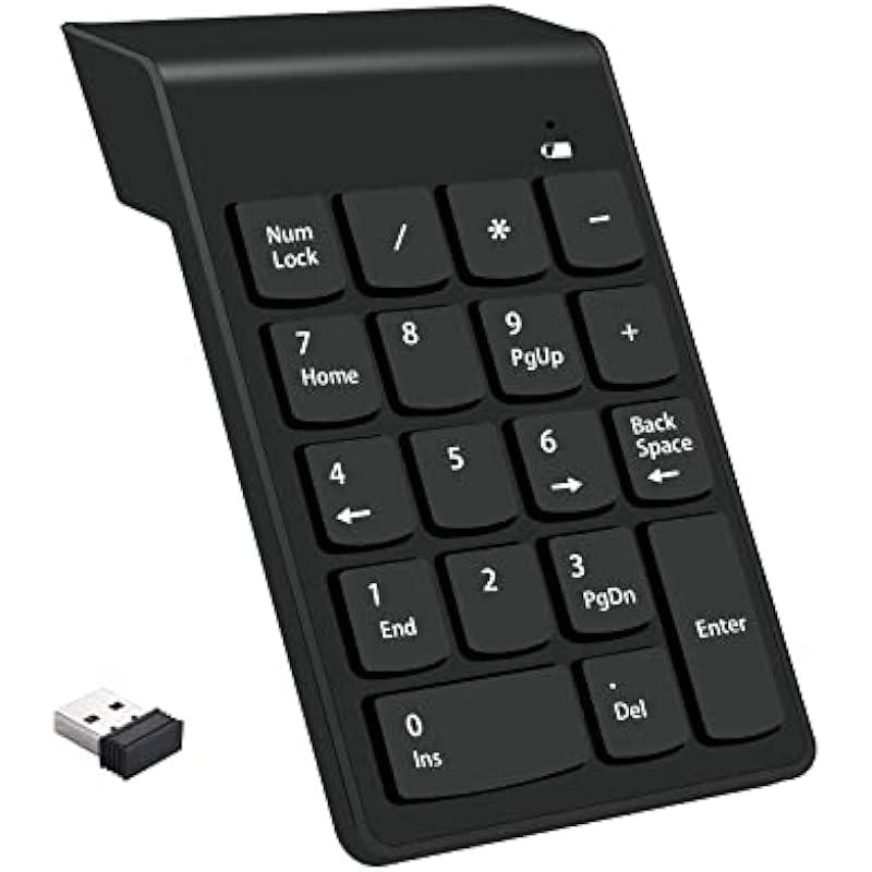 Wireless Numeric Keypad 18Keys Portable Number Numpad with 2.4G Mini USB Receiver for Laptop Notebook, Desktop, Surface Pro, PC – Black