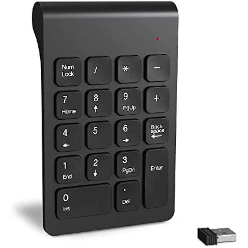 Wireless Numeric Keypad, cimetech 2.4G Portable Wireless Number Pad with USB Receiver, 18-Key Mini Keypad for Laptop Notebook, Desktop, Surface Pro, PC -Black