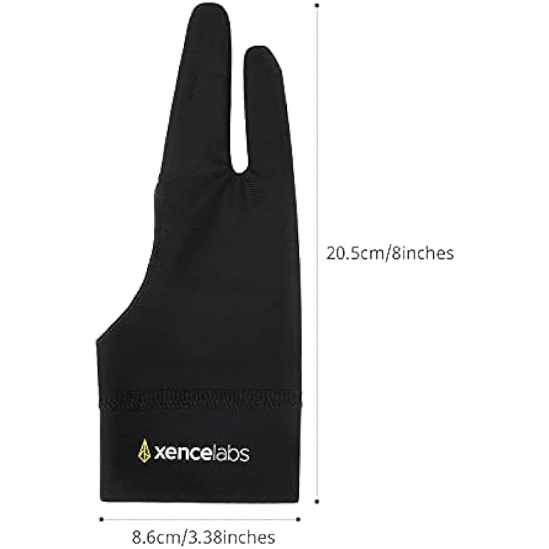 XENCELABS, Artist Glove, Drawing Glove Left Right Hand for Drawing Tablet, 2 Finger Glove for Drawing Black Size M
