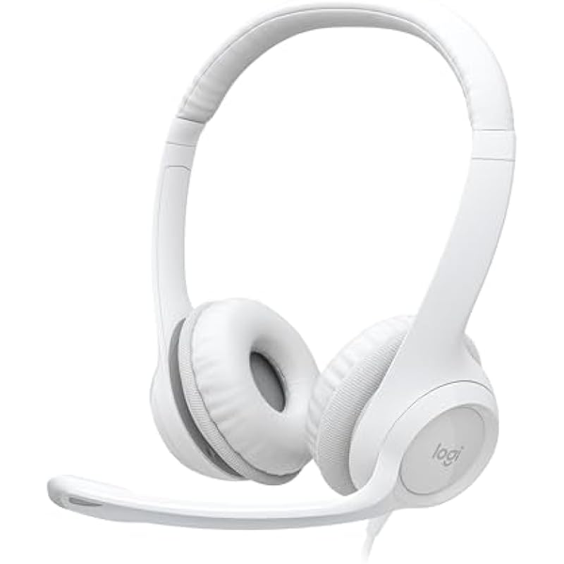 Logitech H390 Wired Headset for PC/Laptop, Stereo Headphones with Noise Cancelling Microphone, USB-A, in-Line Controls for Video Meetings, Music, Gaming and Beyond – Off White