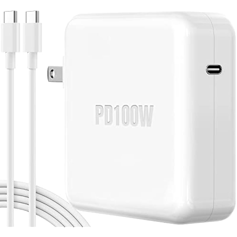 100W USB-C Power Adapter Charger with 2m USB-C Cable, Work 100W 96W 87W 67W 61W 30W Device, Compatible MacBook Pro 16 15 14 13 Inch, MacBook Air 13 12 Inch, Lenovo HP Dell ASUS and All USB-C Device