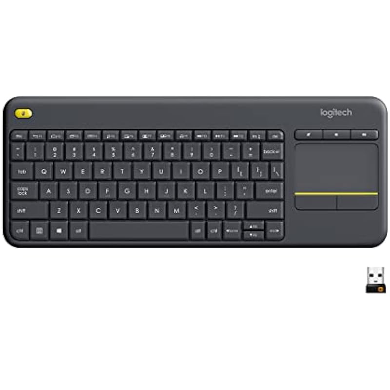 Logitech K400 Plus Wireless Touch TV Keyboard With Easy Media Control and Built-in Touchpad, HTPC Keyboard for PC-connected TV, Windows, Android, Chrome OS, Laptop, Tablet – Black