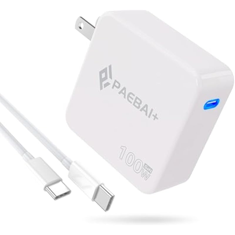 PAEBAI+ 100W USB C Laptop Charger GaN PD3.0 Compact Wall Fast Charger for MacBook Pro, MacBook Air, Google Pixelbook, ThinkPad, Dell XPS, iPad Pro, Galaxy S23/S22, iPhone 15/Pro, Type C Power Adapter