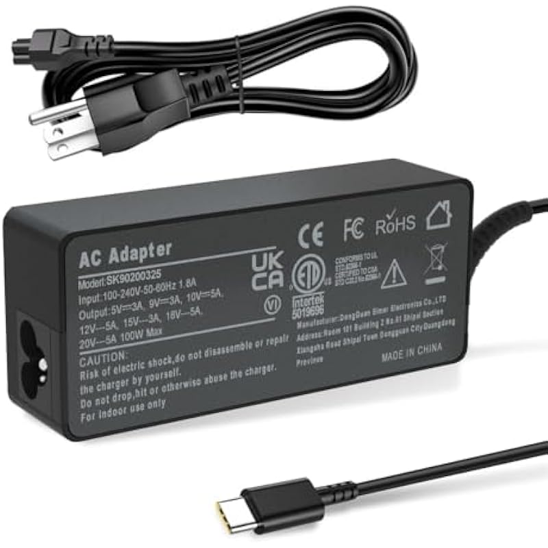 100W 90W USB C Charger Type-C Adapter for Lenovo Thinkpad Carbon x1 5th 6th Gen, IdeaPad 13″ 720 Y400 Y500 P580 P500, Yoga 370 X280 X390 X395 910 920 Power Cord GX20M33579 4X20M26268