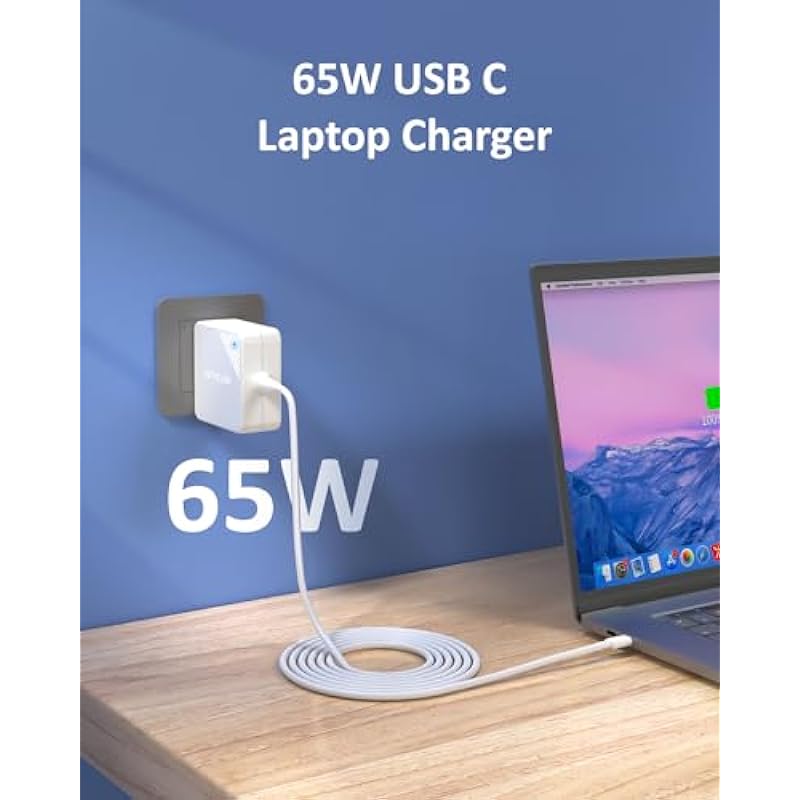 65W USB C Laptop Charger PD Type C Wall Fast Charger Compatible with Lenovo Thinkpad Yoga, Asus, MacBook Pro, Dell Latitude Inspiron,HP Spectre, Acer Chromebook and Any USB C Laptops Power Adapter