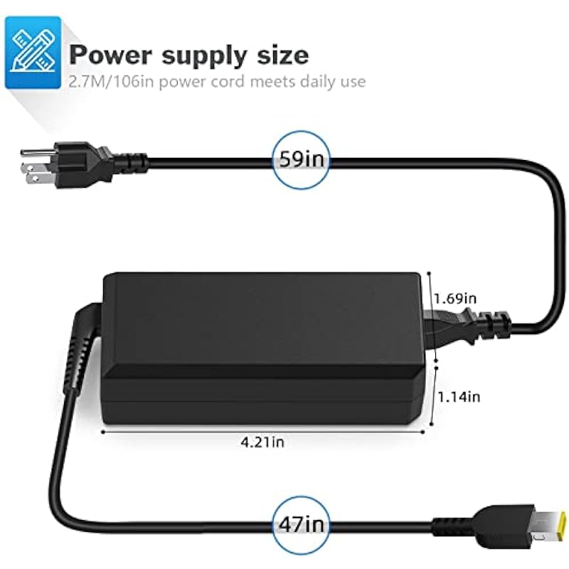 Hoollykii 65W USB Adater Laptop Charger for Lenovo Thinkpad T460 T470 T470S T430 T440 T440S T440P T450 T460S T540P T560 E440 G50 G50-45 Z50 Z50-70 Z50-75, Yoga 13 11S Power Supply Cord SK90200225