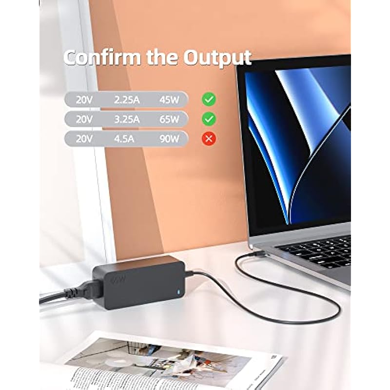 65W 45W USB C Charger Fit for Lenovo ThinkPad Yoga T480 T480s T490 T490s T495 T580 T590 E480 E485 E580 E585 E490 L380 L390 L580 L590 A475 A285 A275 A485 X395 X390 Laptop Power Supply Adapter Cord