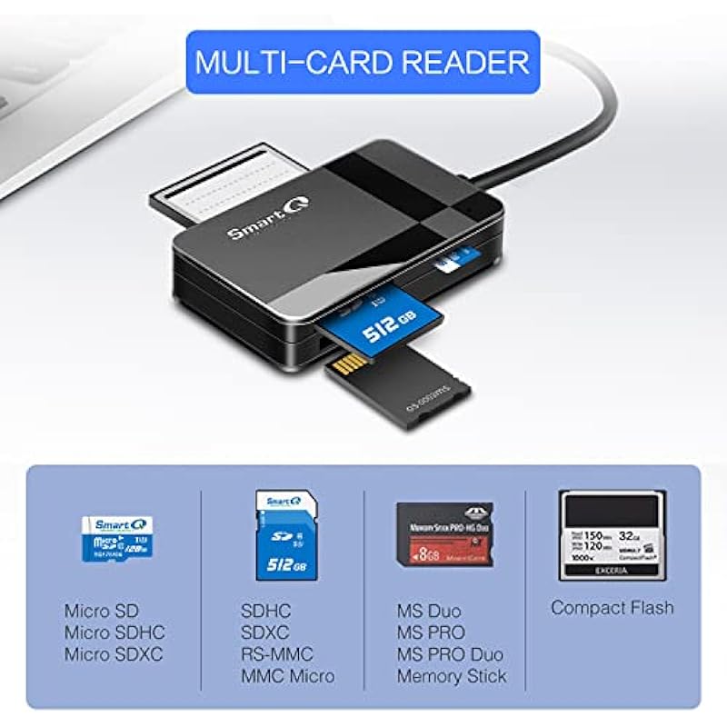 SmartQ C368 USB 3.0 SD Card Reader, Plug N Play, Apple and Windows Compatible, Powered by USB, Supports CF/SD/SDHC/SCXC/MMC/MMC Micro, etc.