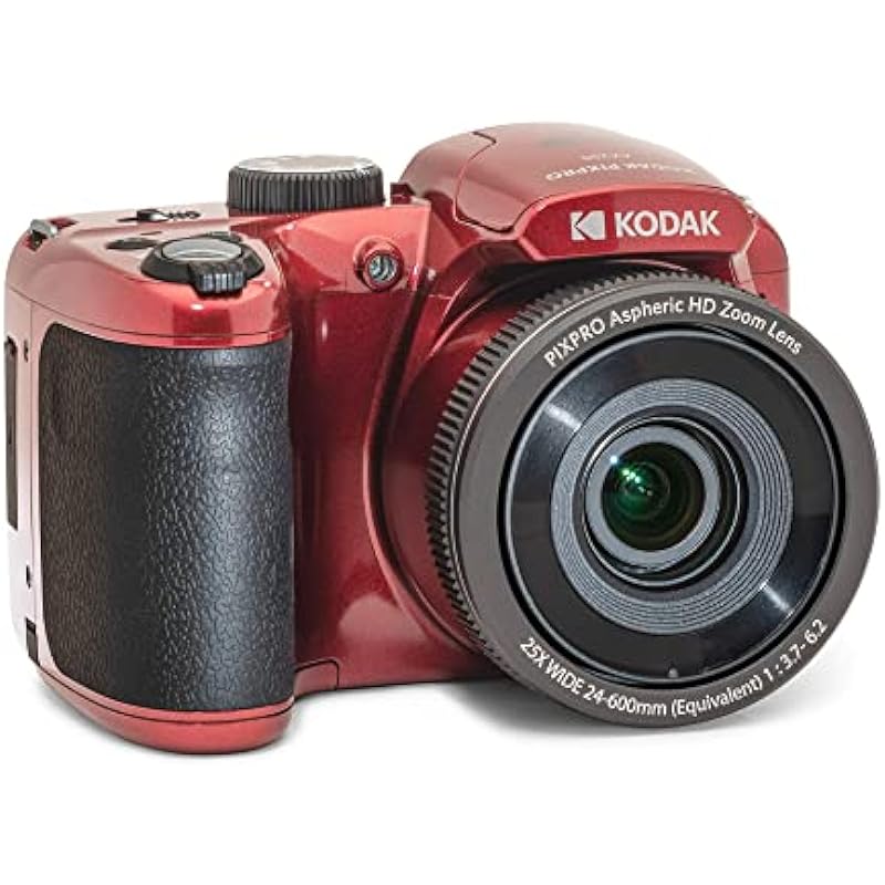 KODAK PIXPRO AZ255-RD 16MP Digital Camera 25X Optical Zoom 24mm Wide Angle Lens Optical Image Stabilization 1080P Full HD Video 3″ LCD Vlogging Camera (Red)