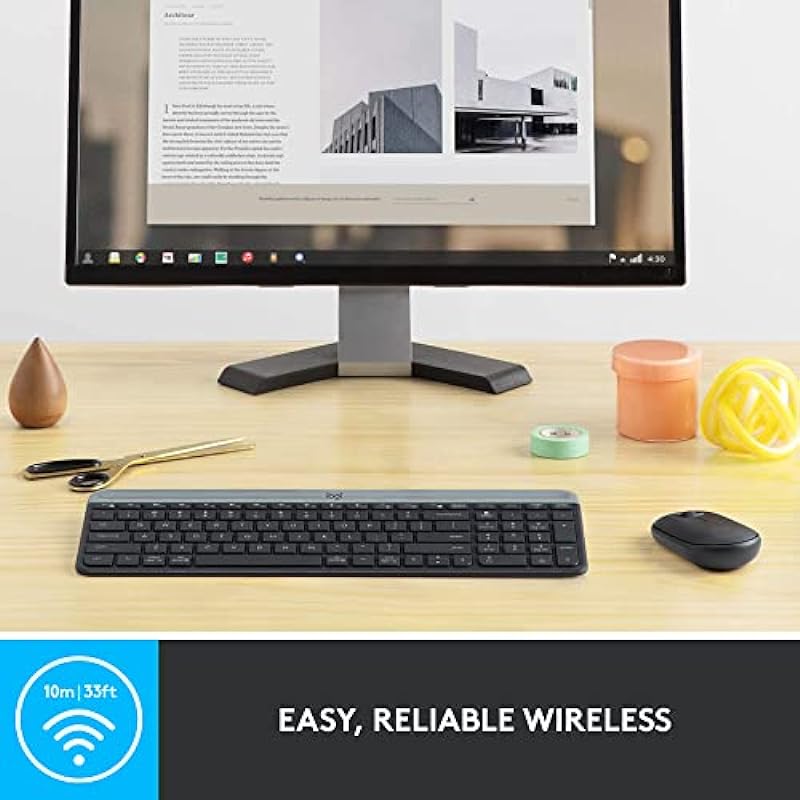 Logitech MK470 Slim Wireless Keyboard and Mouse Combo – Modern Compact Layout, Ultra Quiet, 2.4 GHz USB Receiver, Plug n’ Play Connectivity, Compatible with Windows – Graphite