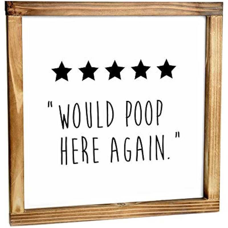 Five Stars Would Poop Here Again Bathroom Sign 12×12 Inch, Farmhouse Bathroom Wall Decor, Funny Poop Sign for the Bathroom Decor Wall Art, 5 Stars Would Poop Here Again Sign Funny Bathroom Wall Art