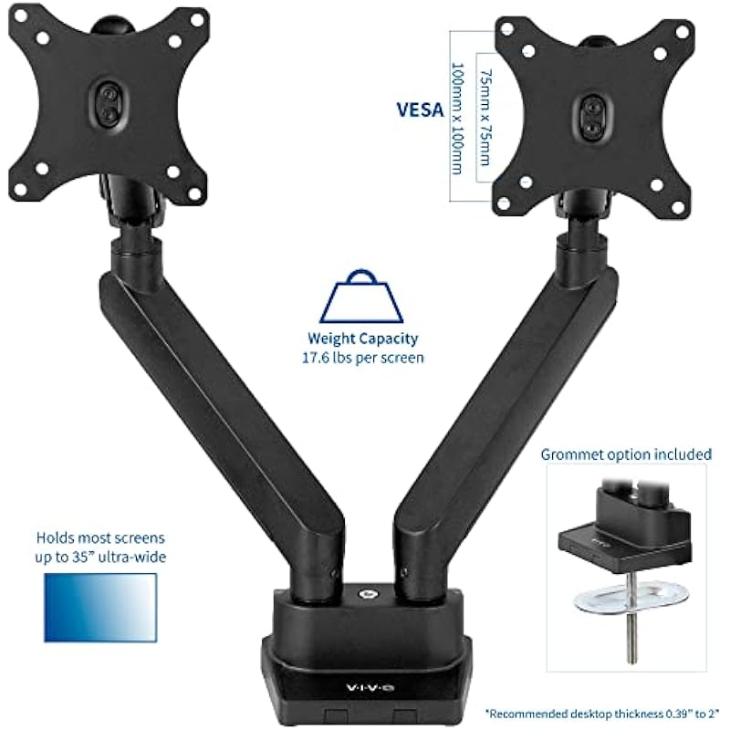 VIVO Premium Aluminum Full Motion Dual Monitor Desk Mount Stand with Lift Engine Arm, Fits Ultrawide Screens up to 35 inches, STAND-V102BB