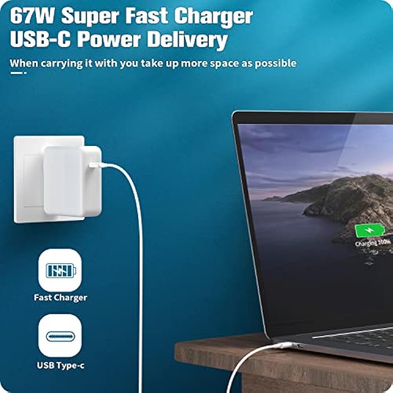 67W USB C Power Adapter Charger, Compatible MacBook Pro 14 13 Inch, MacBook Air 13 12 Inch, Lenovo HP Dell ASUS and All USB-C Device,for 67W 65W 61W 45W 30W Device