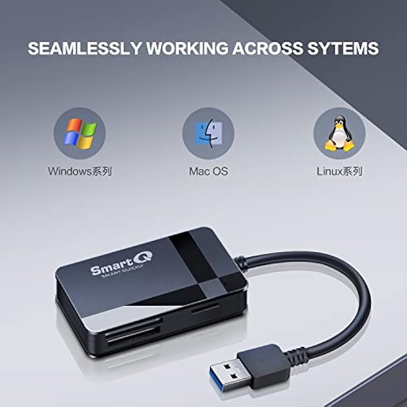 SmartQ C368 USB 3.0 SD Card Reader, Plug N Play, Apple and Windows Compatible, Powered by USB, Supports CF/SD/SDHC/SCXC/MMC/MMC Micro, etc.