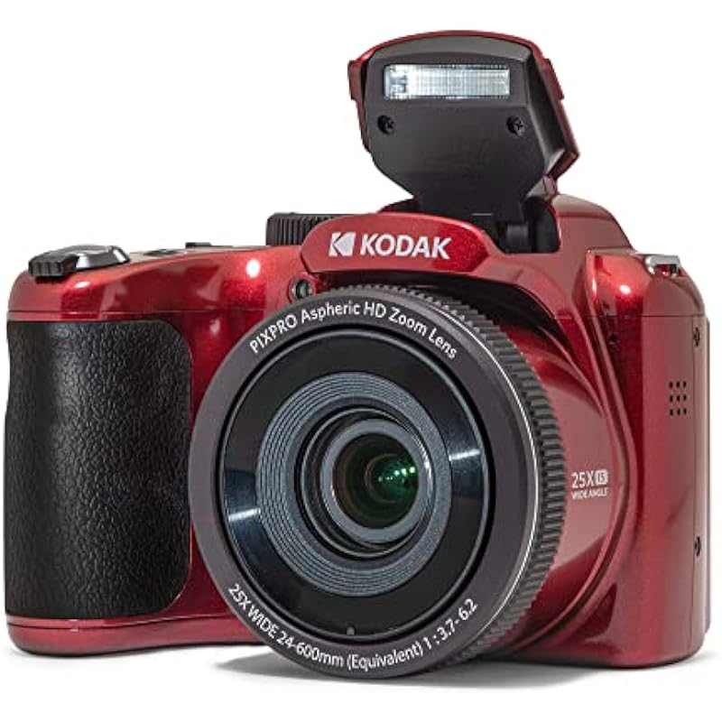 KODAK PIXPRO AZ255-RD 16MP Digital Camera 25X Optical Zoom 24mm Wide Angle Lens Optical Image Stabilization 1080P Full HD Video 3″ LCD Vlogging Camera (Red)