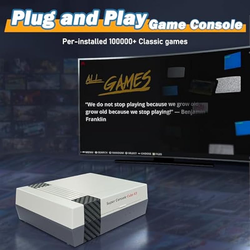 Super Console Cube X3, Retro Game Console Compatible with 100,000+Classic Video Games, 60+Emulators, Three Systems in One, 4K HD Output,2 Wireless Controllers, Gift for Him(256GB)