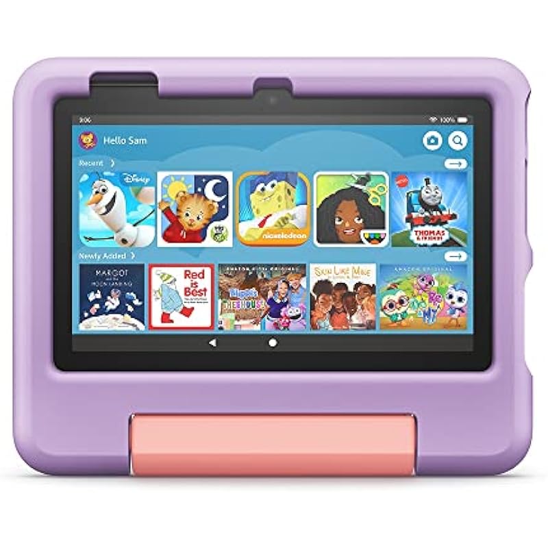 Amazon Fire 7 Kids tablet, ages 3-7. Top-selling 7″ kids tablet on Amazon – 2022 | ad-free content with parental controls included, 10-hr battery, 16 GB, Purple