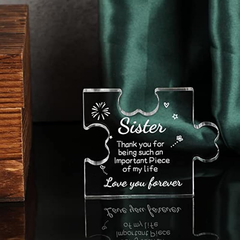 Funnli Sister Gifts from Sister Acrylic Puzzle Plaque – Gifts for Sister – Sister Birthday Gift Ideas 3.35 x 2.76 Inch Desk Decorations – Birthday Christmas Wedding Gifts Card for Sister