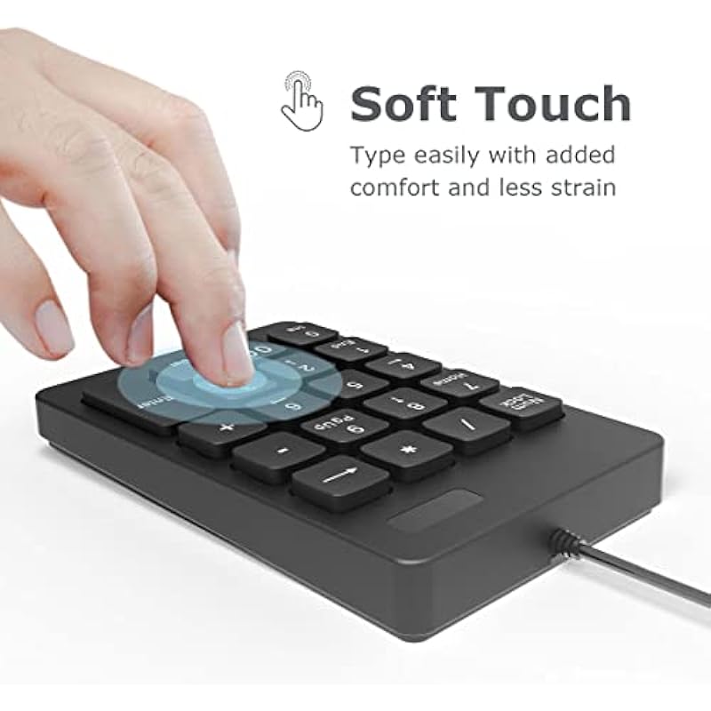 Number Pad, Portable Slim Compact USB Numeric Keypad with Big Print Letters, Full Size 19 Keys Number Keyboard for Laptop Desktop Computer PC