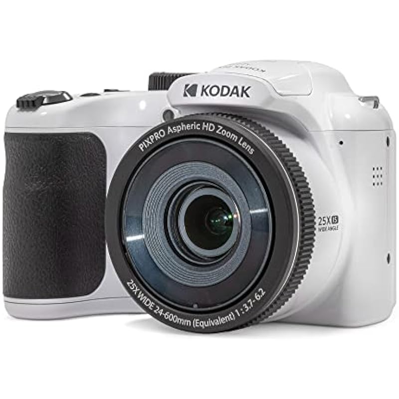 KODAK PIXPRO AZ255-WH 16MP Digital Camera 25X Optical Zoom 24mm Wide Angle Lens Optical Image Stabilization 1080P Full HD Video 3″ LCD Vlogging Camera (White)