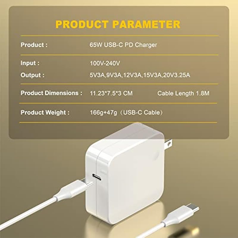 Mac Book Pro Charger, MacBook Air Charger for MacBook Pro 13”12” 2020 2019 2018 2016 2015, MacBook Air 13” 2020-2018, i-Pad Pro;65W USB C Charger for Lenovo,HP,Acer, Type C Adapter with USB-C Cable