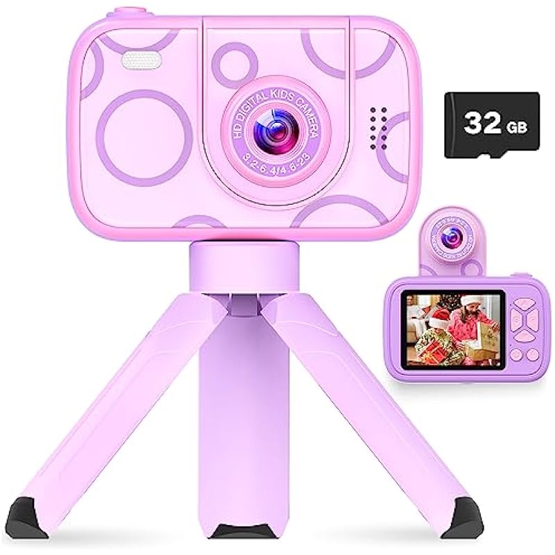 HOFIT Camera for Kids with Flip-up Lens, Toys for Girls, Digital Camera, Girls Gifts, 1080P HD Digital Camera, 32GB SD Card, Christmas Birthday Gift Ideas for 3 4 5 6 7 8 9 10 11 12 Years Old Kids