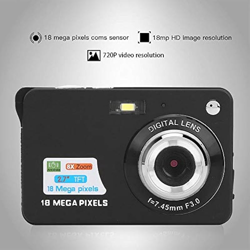 Digital Camera, 18MP Auto Focus 8X Digital Zoom 2.7in LCD Display Photography Shooting Cam with Microphone for Children Friends Parents Gifts(Black)