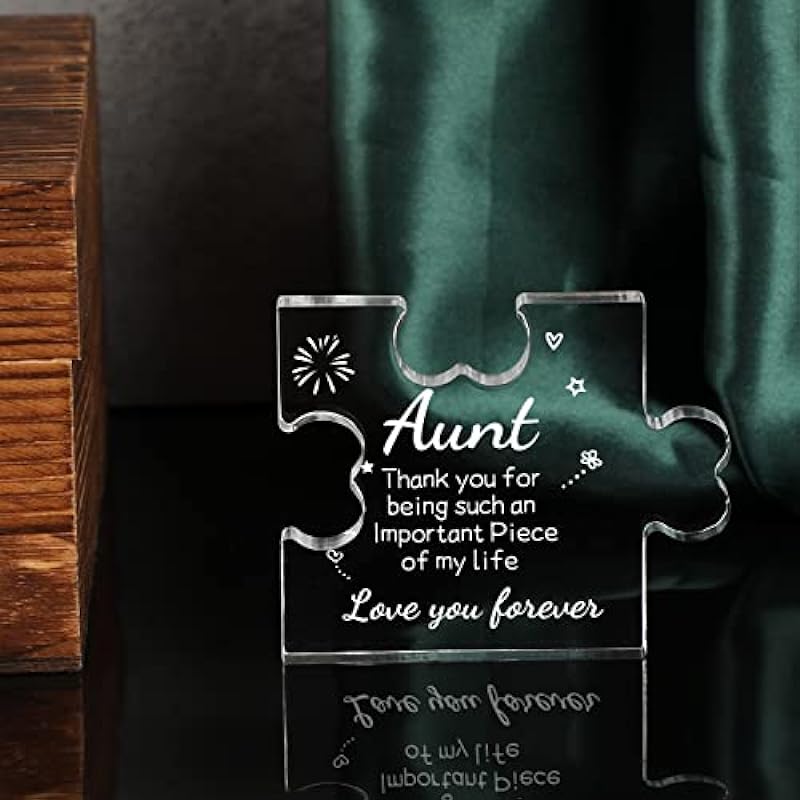 Funnli Auntie Gift Acrylic Puzzle Plaque – Aunt Gifts from Niece 3.35 x 2.76 Inch Desk Decorations Best Aunt Ever – Great Auntie Gifts Card for Christmas Birthday Anniversary Mothers Day