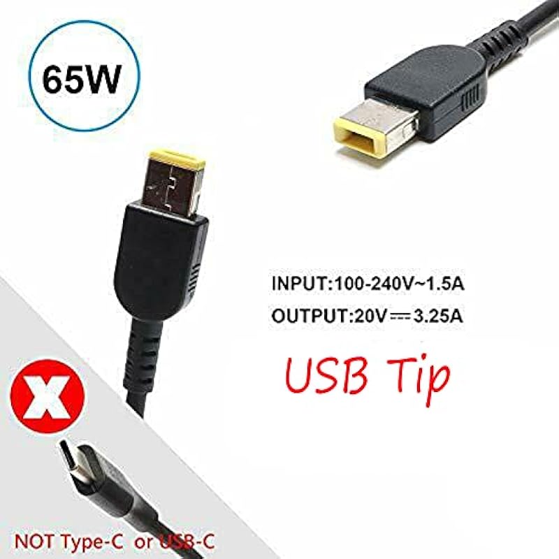 Hoollykii 65W USB Adater Laptop Charger for Lenovo Thinkpad T460 T470 T470S T430 T440 T440S T440P T450 T460S T540P T560 E440 G50 G50-45 Z50 Z50-70 Z50-75, Yoga 13 11S Power Supply Cord SK90200225