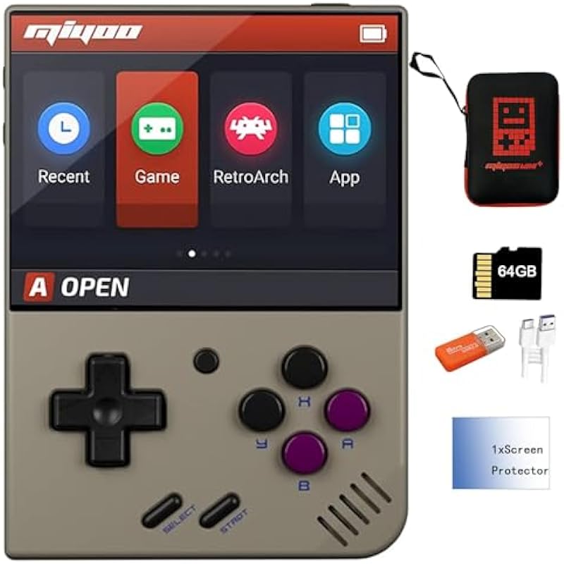 Miyoo Mini Plus Handheld Game Console with Dedicated Storage Case 3.5 Inch Portable Retro Video Games Consoles Built-in 64G TF Card 10,000+ Classic Games