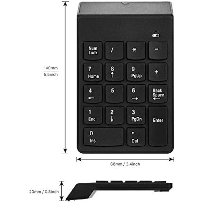 Wireless Numeric Keypad 18Keys Portable Number Numpad with 2.4G Mini USB Receiver for Laptop Notebook, Desktop, Surface Pro, PC – Black